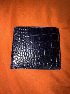 Men's Smythson of Bond St. Croc-Embossed Leather Bi-Fold Wallet Navy BNWOT